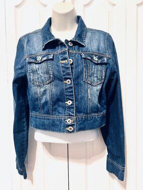 Highway Jeans-Jean Distressed Jacket-Large Jrs.-Blue-Stretch-School-Comfy-Button